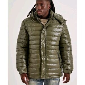 Men's Heads or Tails Puffer Coat Size L - Olive Green